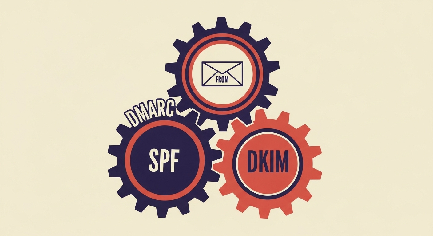 DMARC, SPF, and DKIM gears interlocking to protect the From header.