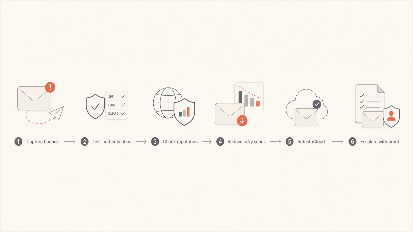 Flowchart showing the iCloud email blocking recovery path