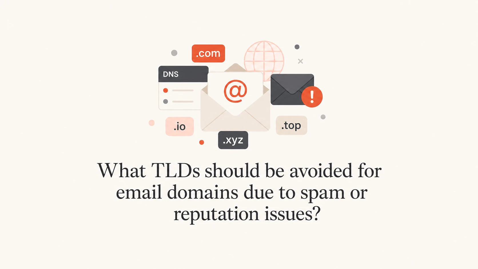 A calm editorial thumbnail showing email envelopes and TLD labels.