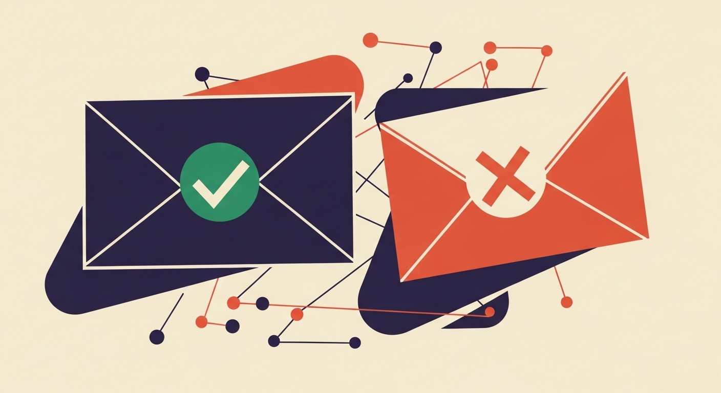 Email envelopes showing successful and failed authentication checks