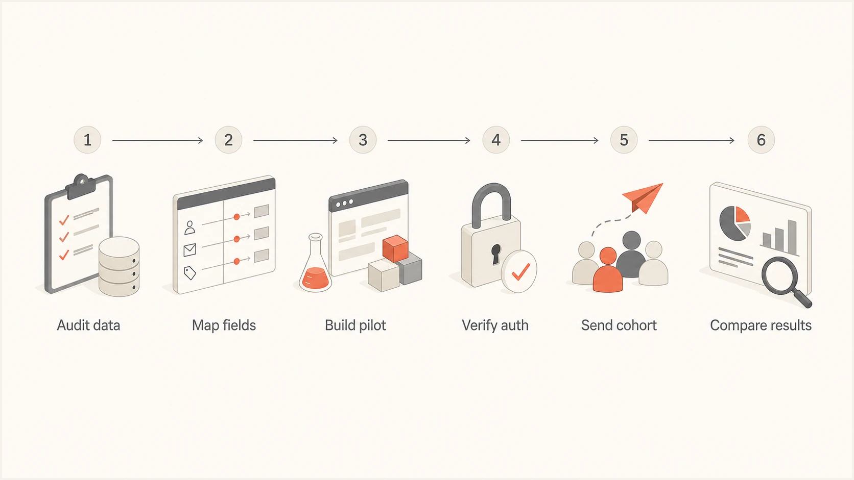 Migration flow from data audit to result comparison.