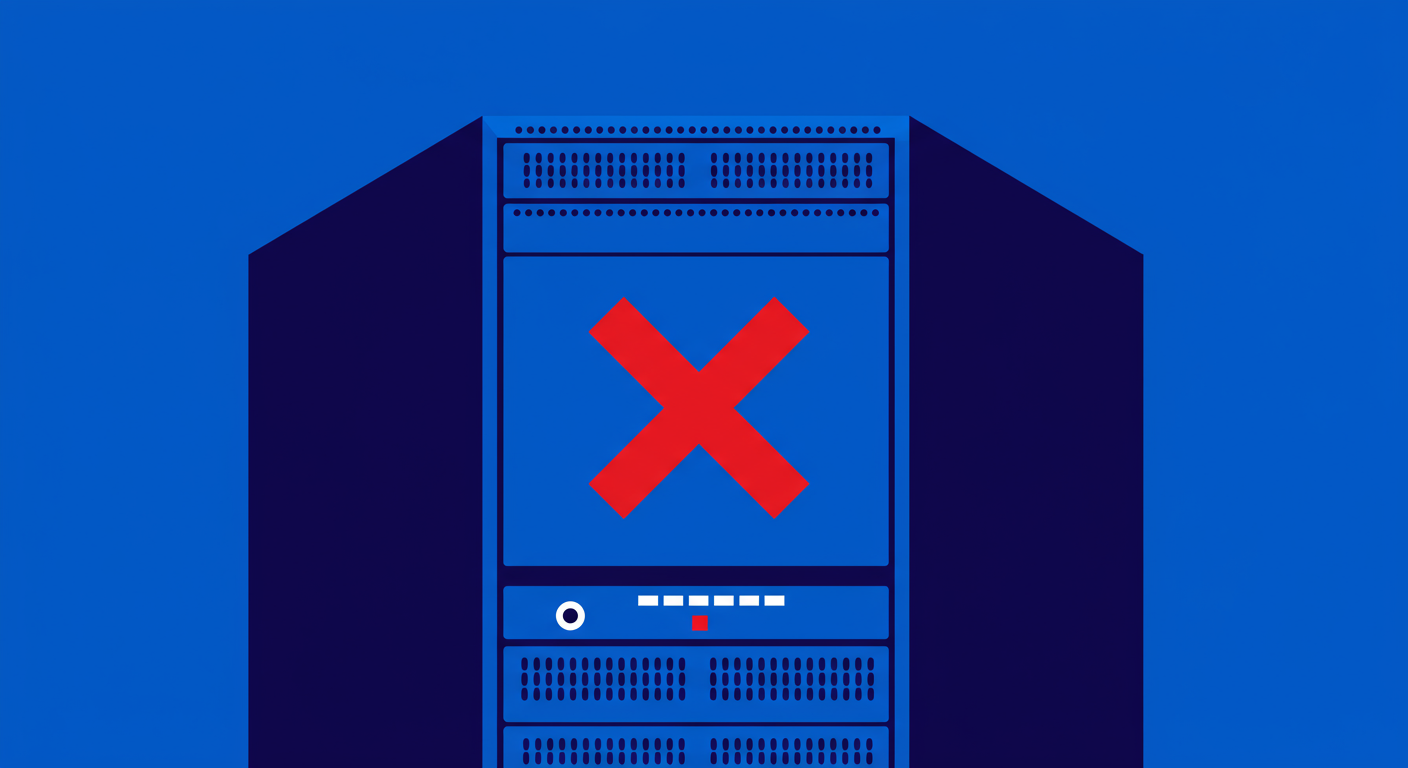 A minimalist illustration of a server with a red cross on it, symbolizing being on a blocklist.