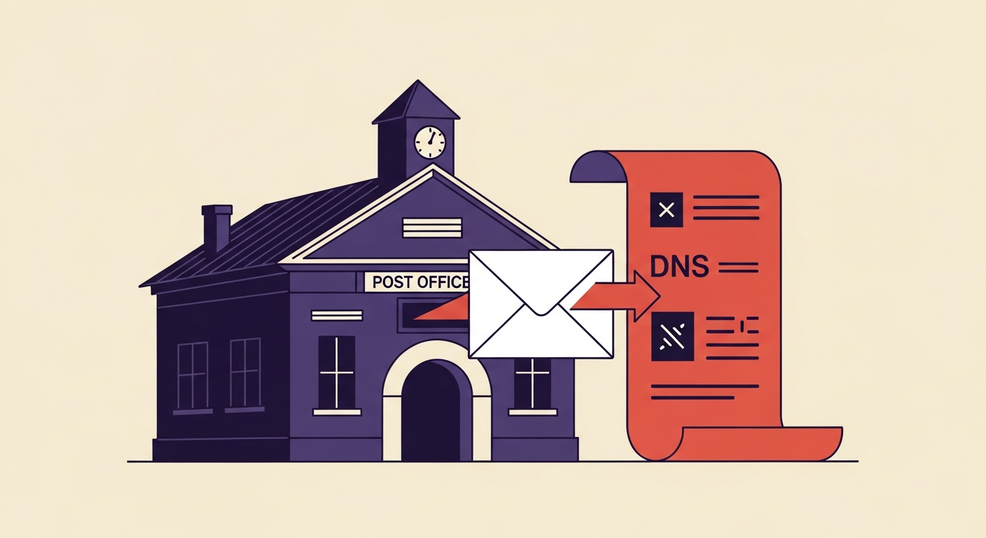 An illustration of a mail server verifying an email with a DNS record.