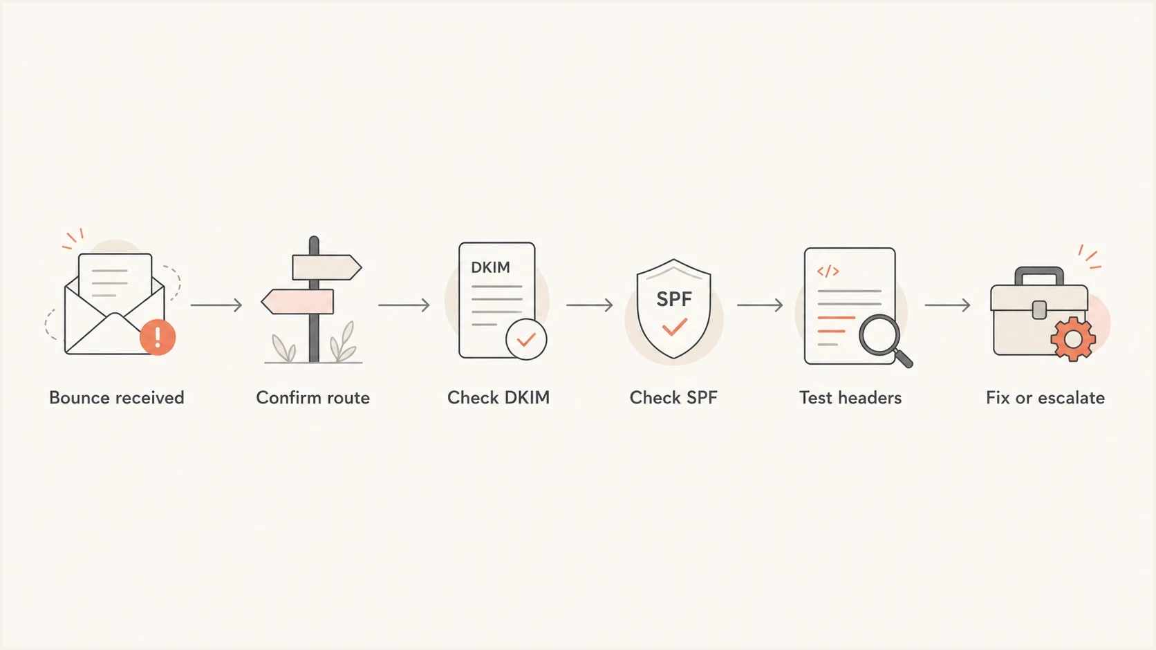 Flowchart showing the troubleshooting order for a Google Workspace 550 5.7.26 error.