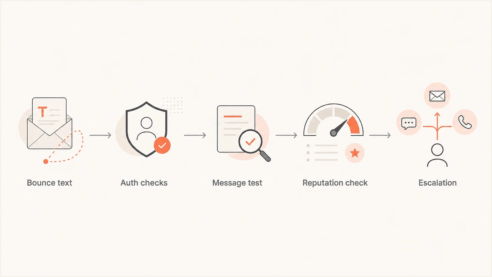 A five-step flow for diagnosing ISP soft bounces.