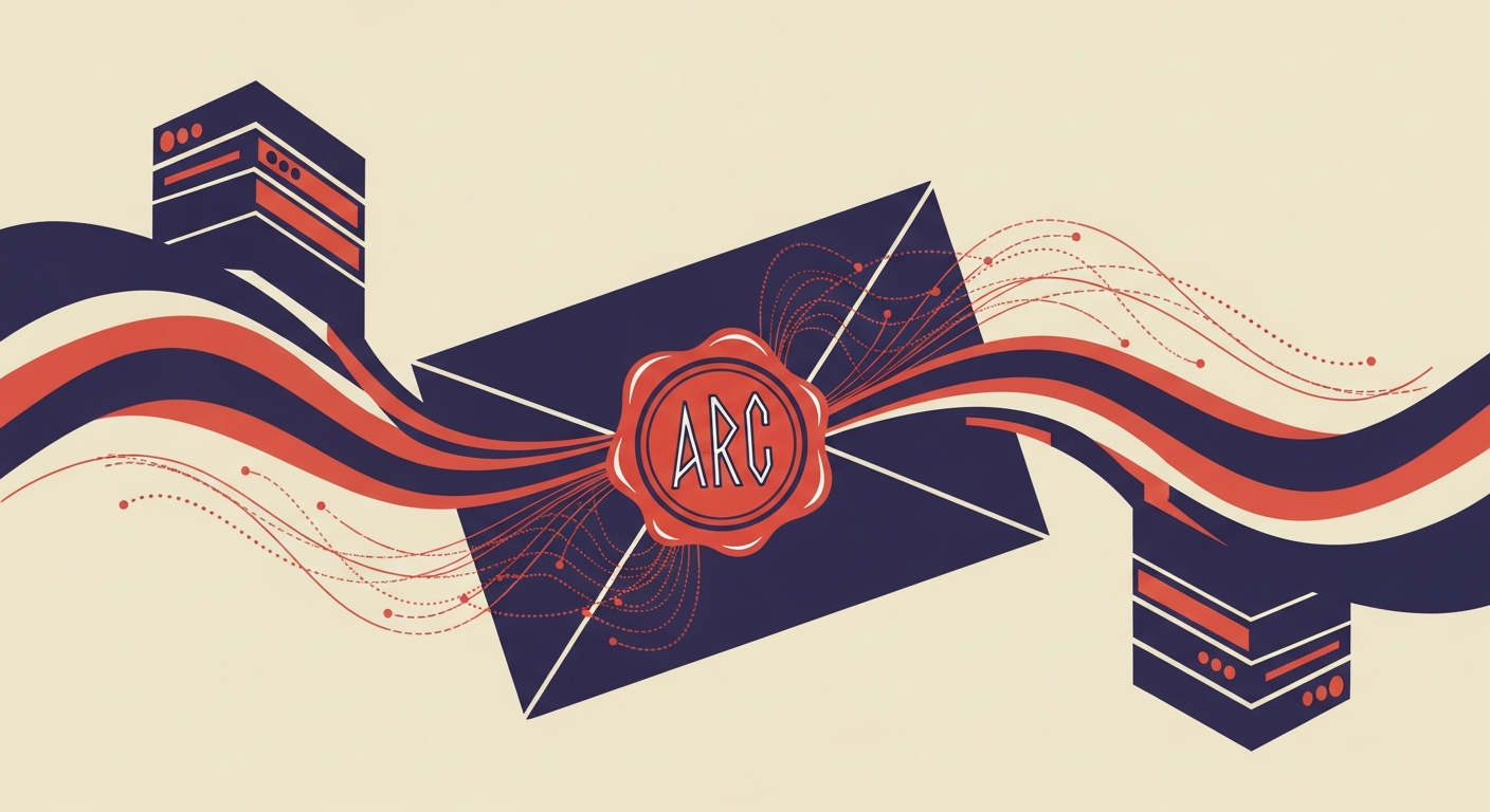 An email being forwarded between servers, secured by an ARC-Seal.