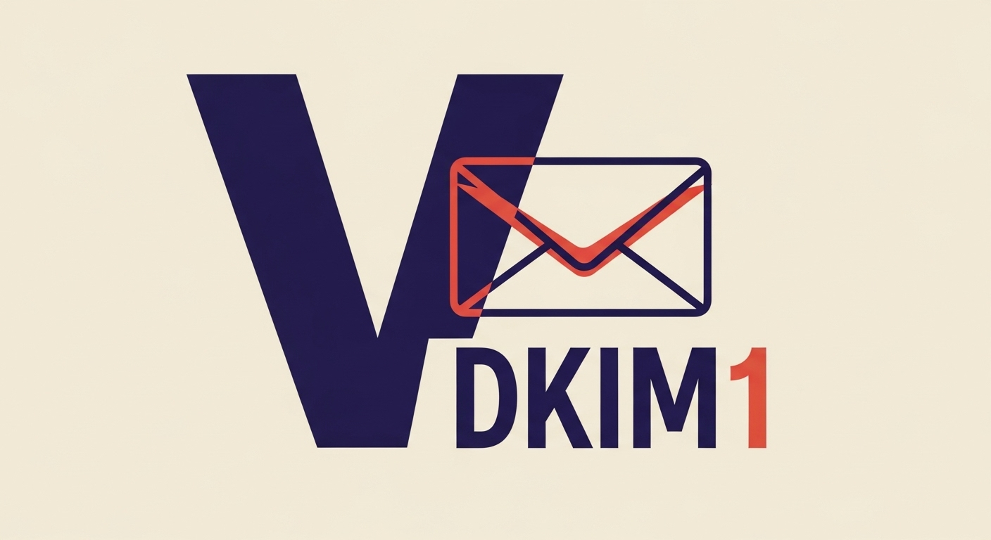 Stylized DKIM 'v' tag with 'DKIM1' showing email authentication