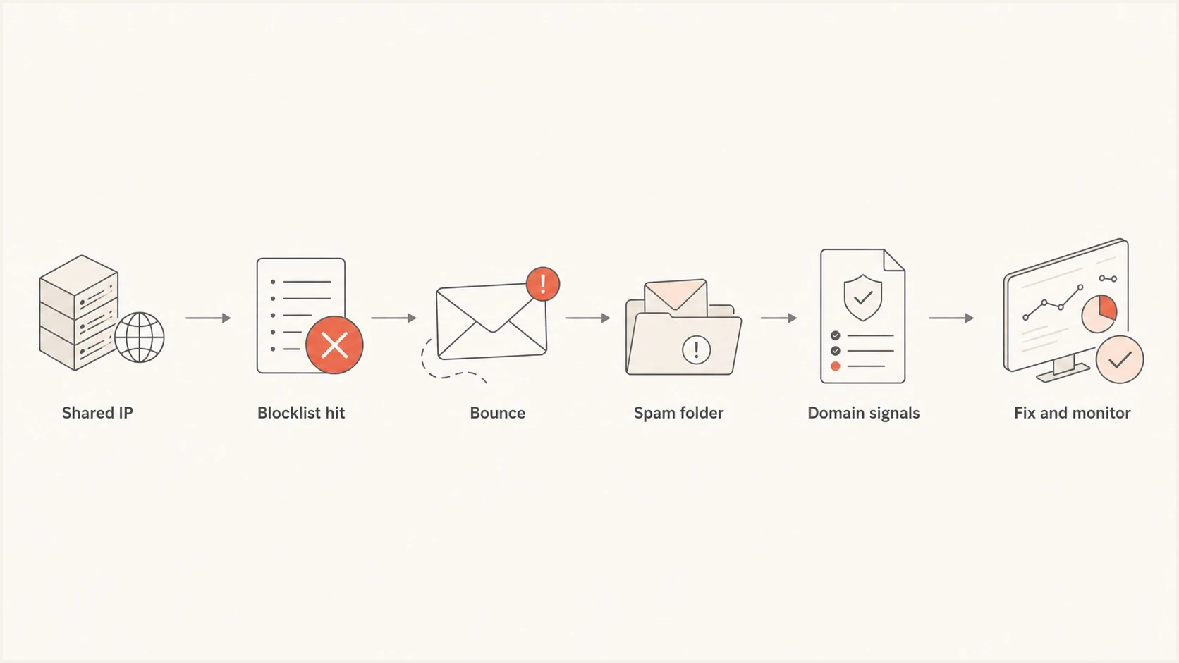 A flowchart for separating shared IP listings from domain reputation issues.