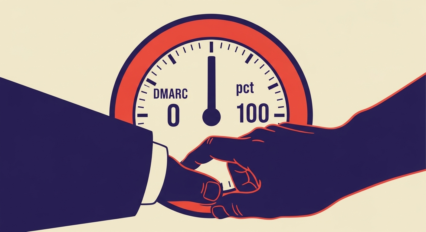 Illustration of a dial set to zero, symbolizing a DMARC 'pct' value of 0.