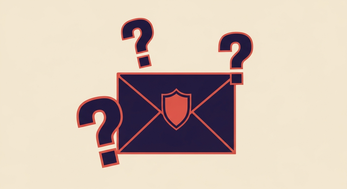 Stylized envelope with a shield, symbolizing email security questions.