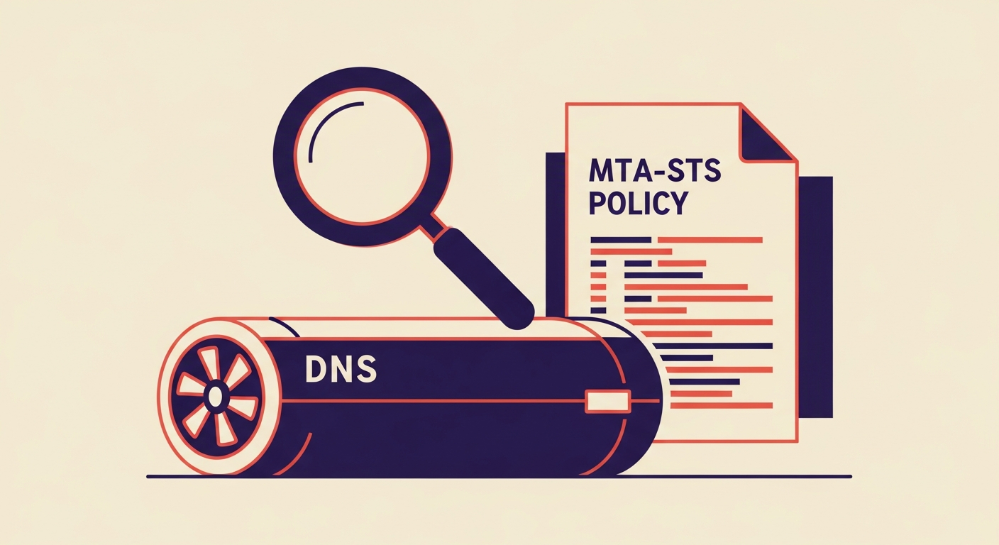 DNS server and policy document representing MTA-STS policy discovery.