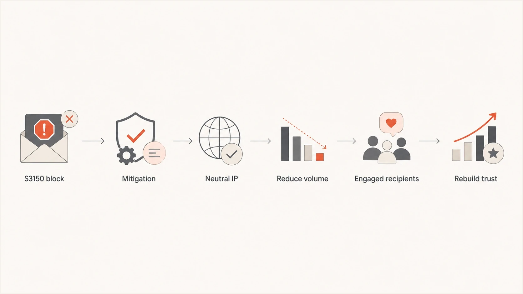 Flowchart showing Microsoft mitigation followed by reduced volume and trust rebuilding.