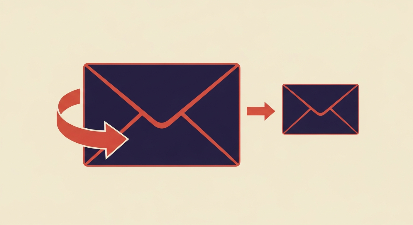An illustration showing an email being redirected from one envelope to another, representing the SPF redirect modifier.