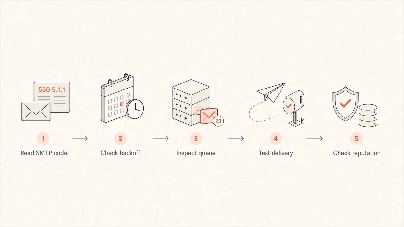 Flowchart for troubleshooting deferred Postfix mail.
