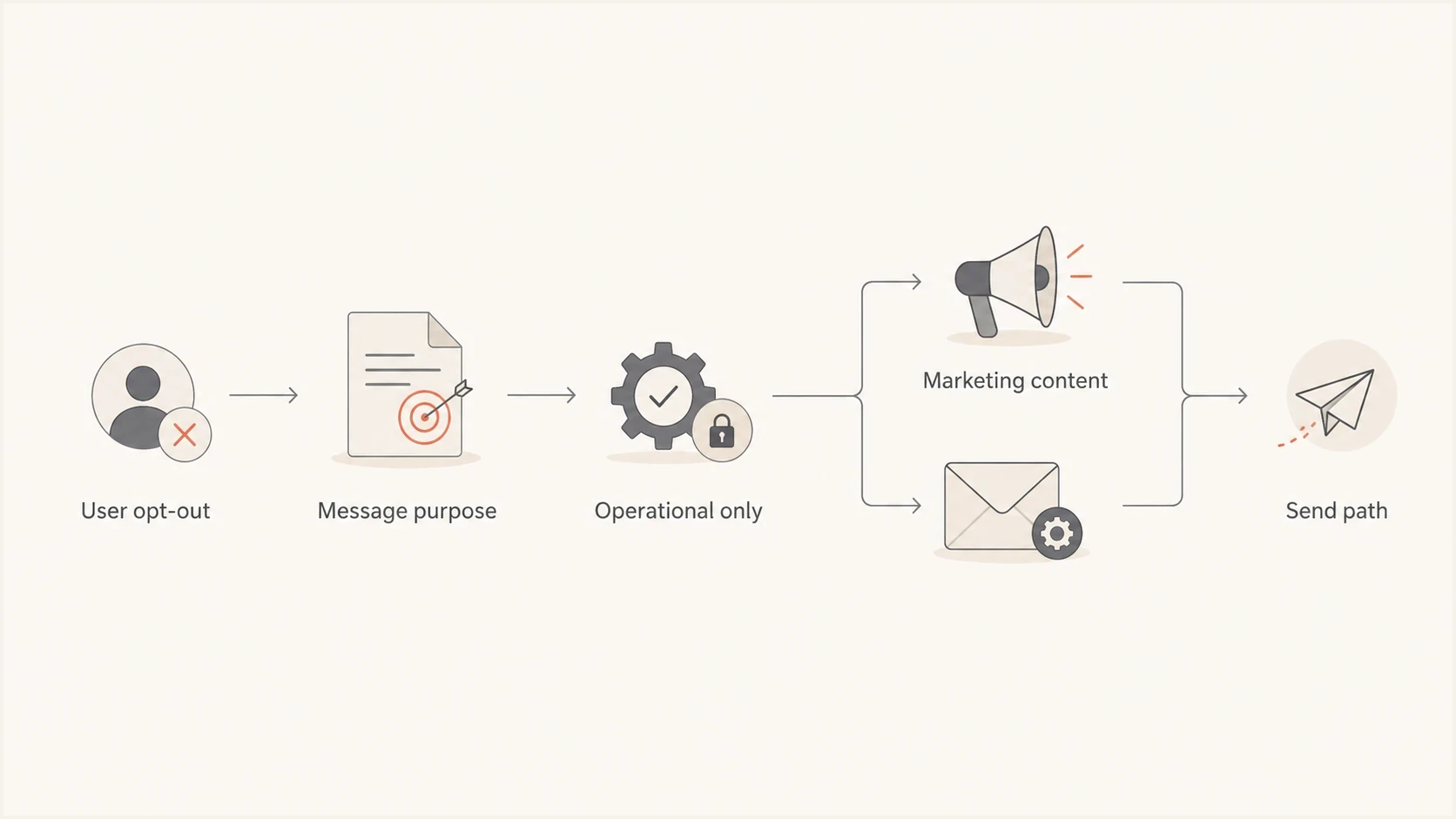 Decision path for sending operational email after a marketing opt-out.