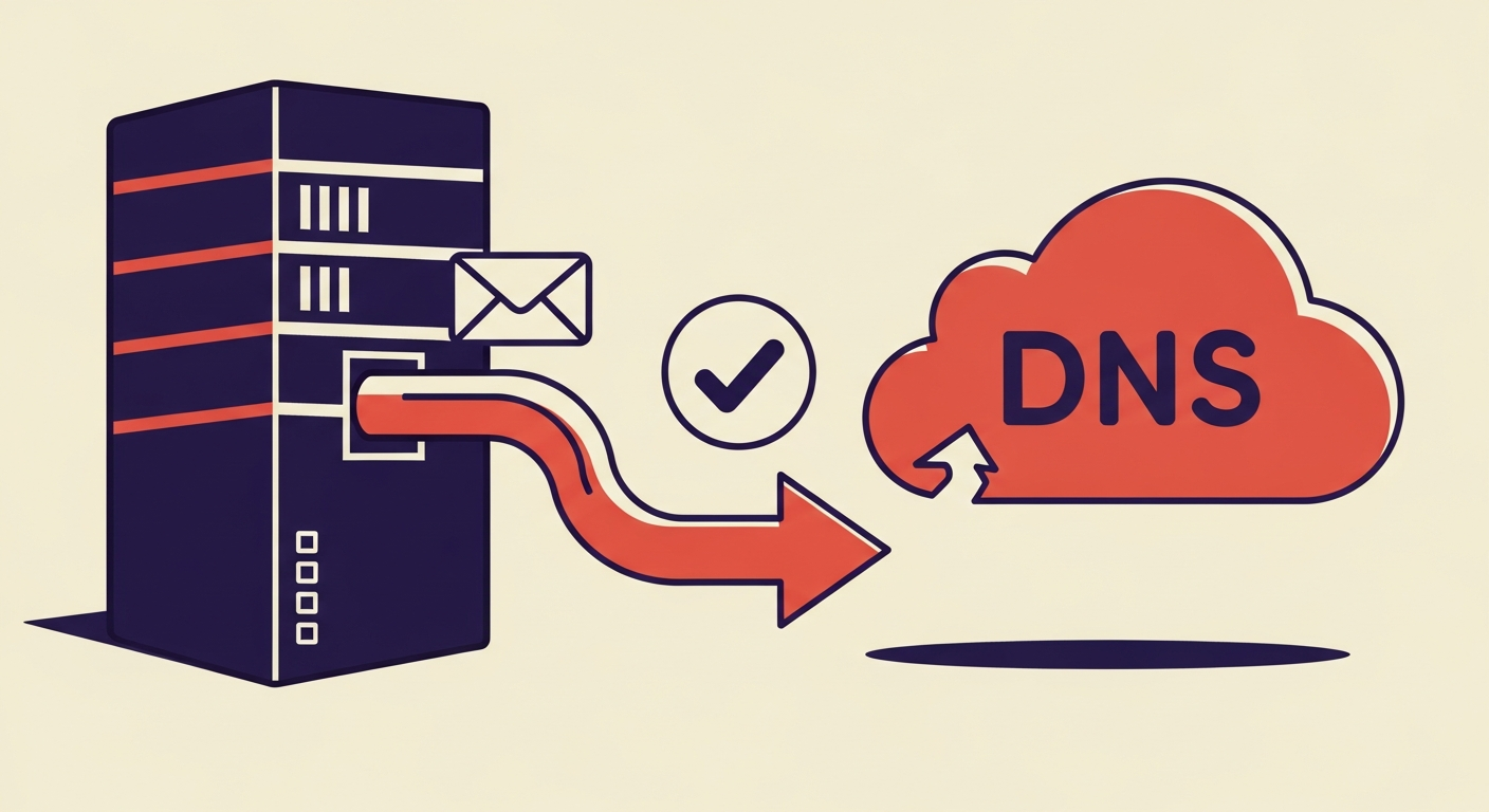 An illustration of an email server checking DNS records for SPF authentication.