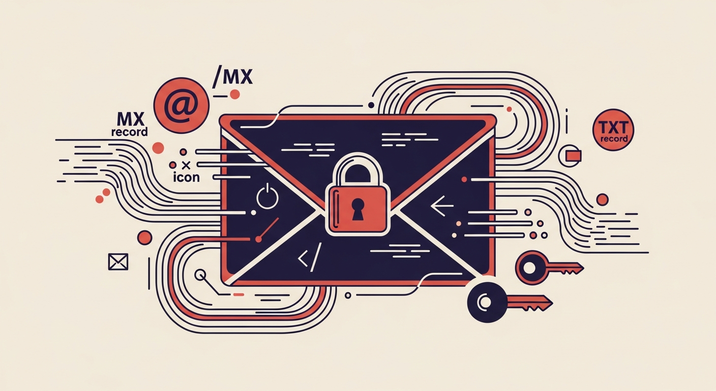 Abstract illustration of email security with SPF record concepts