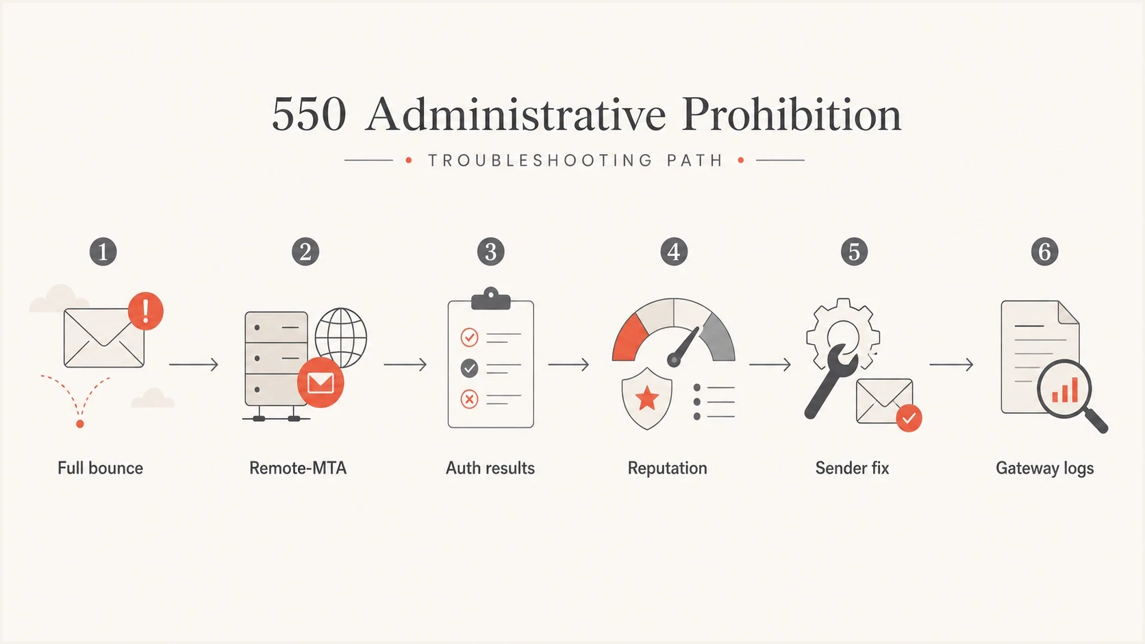 Flowchart showing how to investigate a 550 administrative prohibition bounce.