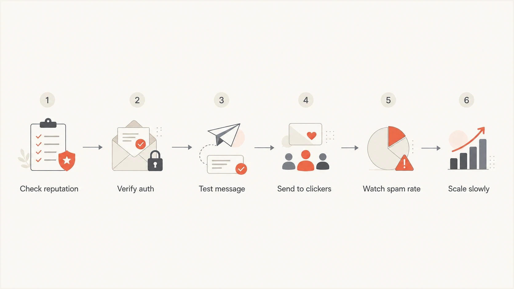 Flowchart showing a controlled Gmail deliverability recovery process.