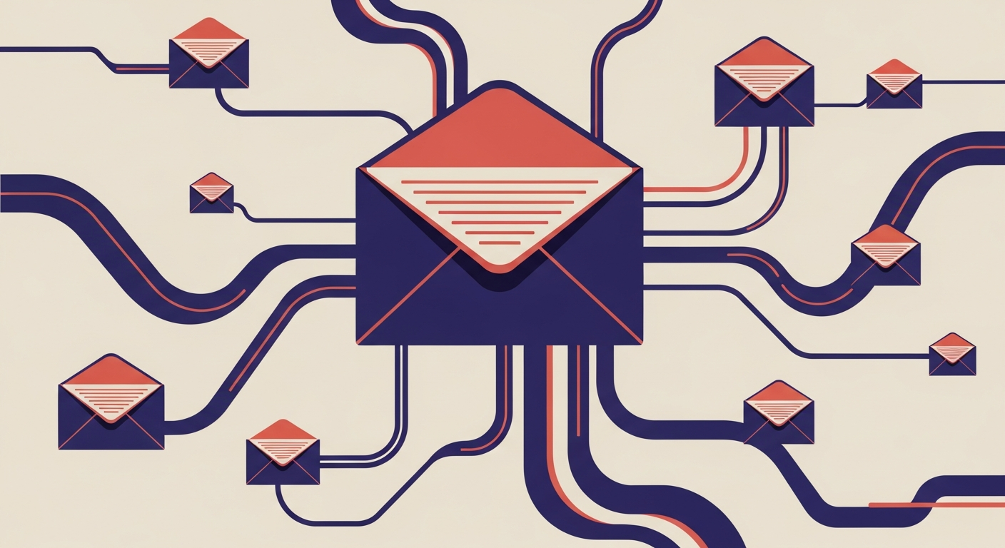 An illustration of an email being forwarded through multiple steps