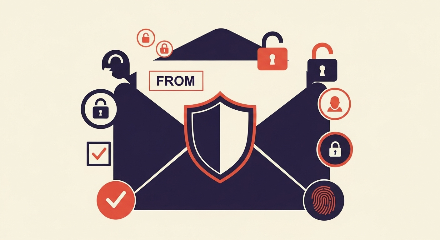 Abstract illustration of a secure email 'From' address with DMARC protection