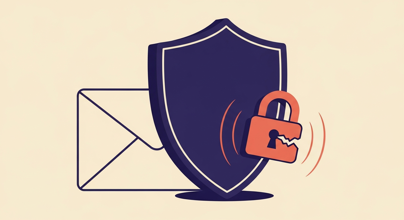 An illustration of a shield protecting an email envelope from a downgrade attack, symbolizing MTA-STS's role in email security.