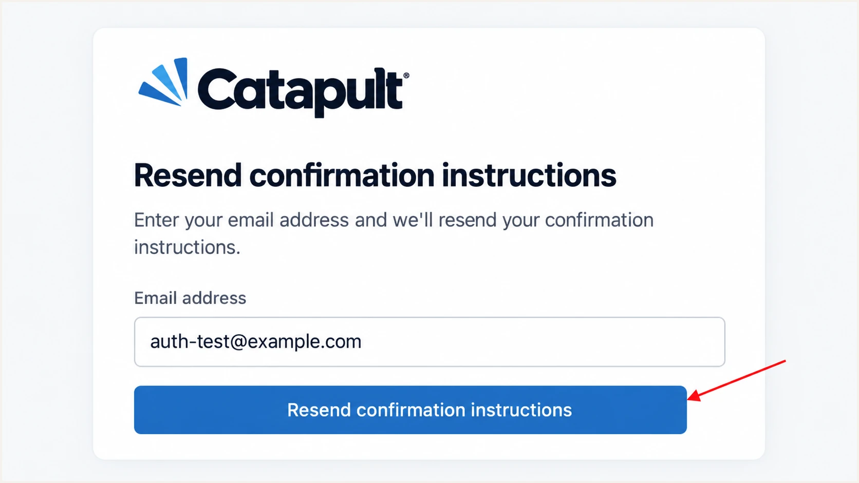 Catapult confirmation-resend form used to trigger a fresh test notification.