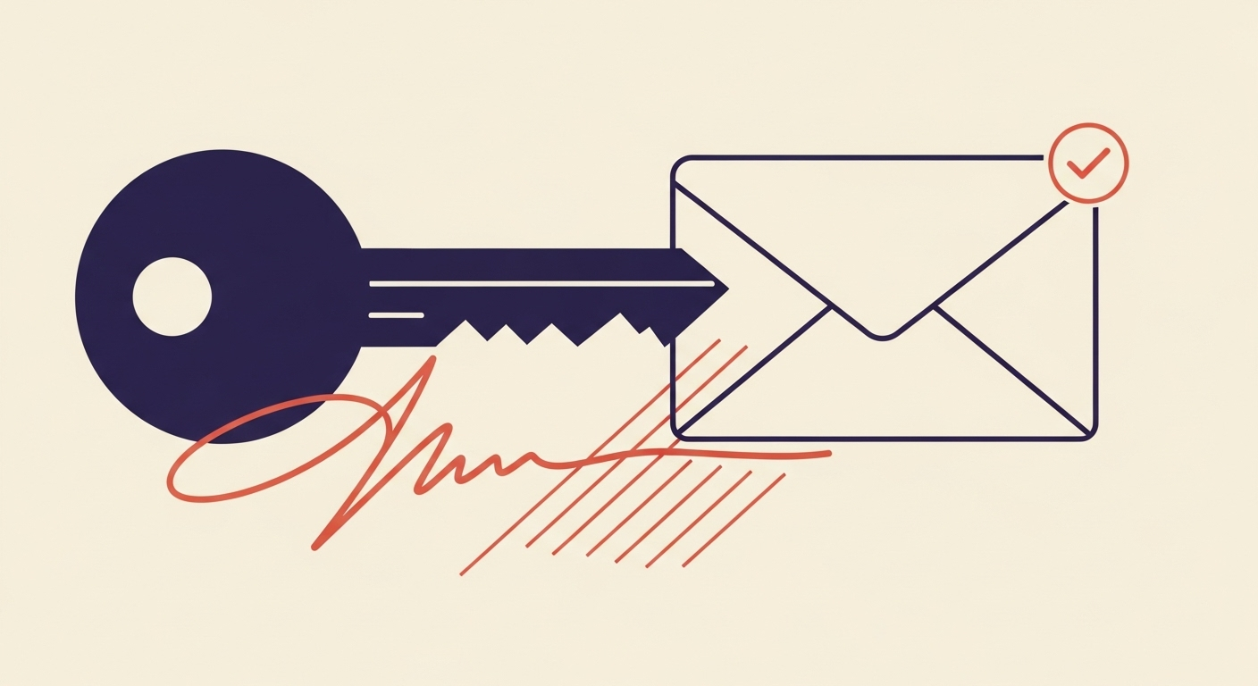 An illustration of an email being digitally signed, representing DKIM authentication.