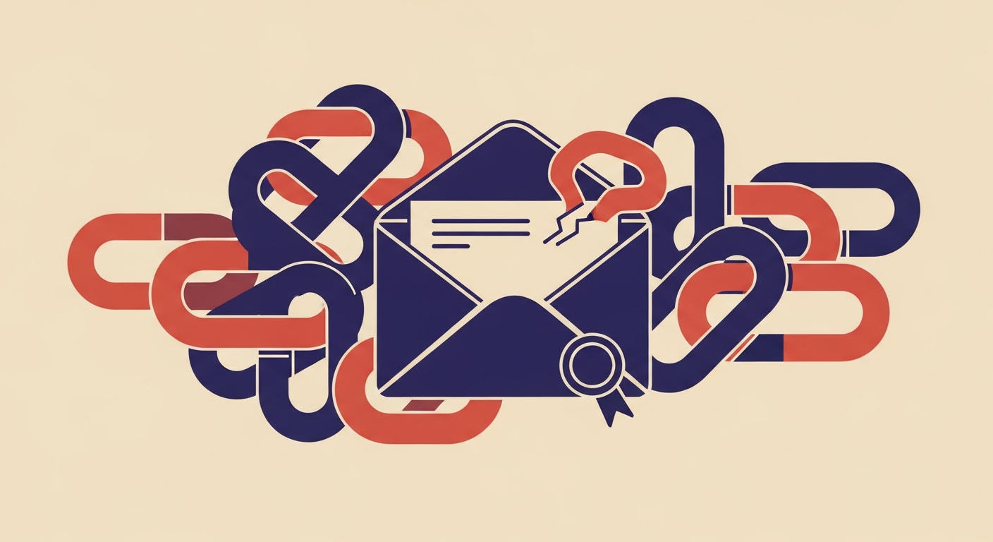 Stylized illustration of an email envelope with chain links representing email authentication.