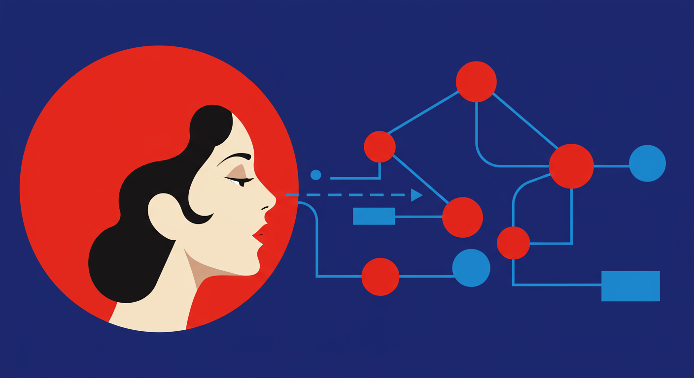 An abstract illustration of a network switchboard with connections being rerouted from one point to another, symbolizing DNS record changes. The style of the images should be A minimalist retro illustration in the style of Malika Favre. Dominant colors are bright poppy red and deep royal blue. Vector art, high contrast. Do not put any words in the image or alphanumeric characters.