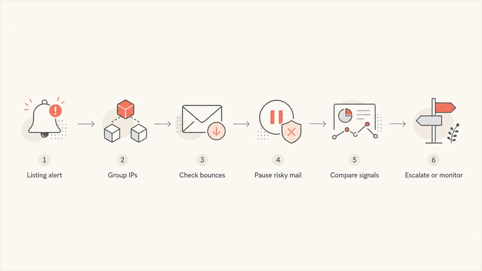 Flowchart for triaging a sudden Spamhaus CSS listing spike.