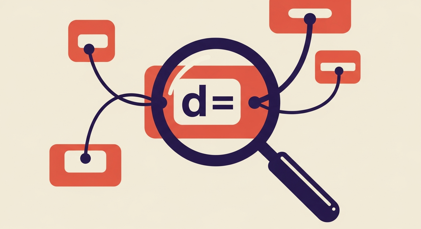 A magnifying glass inspecting domains in an ARC chain, highlighting the 'd=' tag