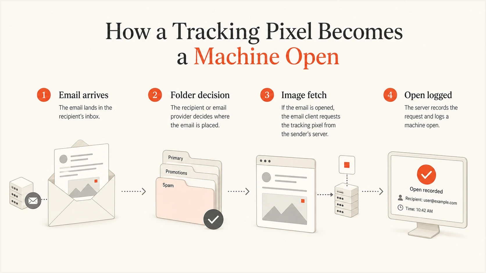 A tracking pixel can be requested before a human reads the email.