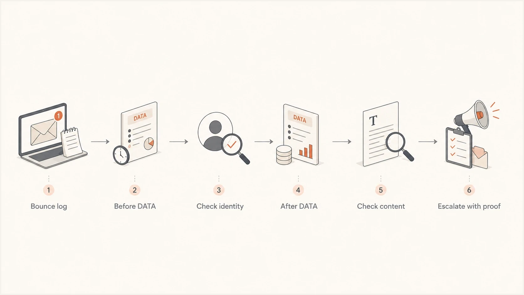 Flowchart showing how to diagnose freenet.de blocks by SMTP rejection stage.