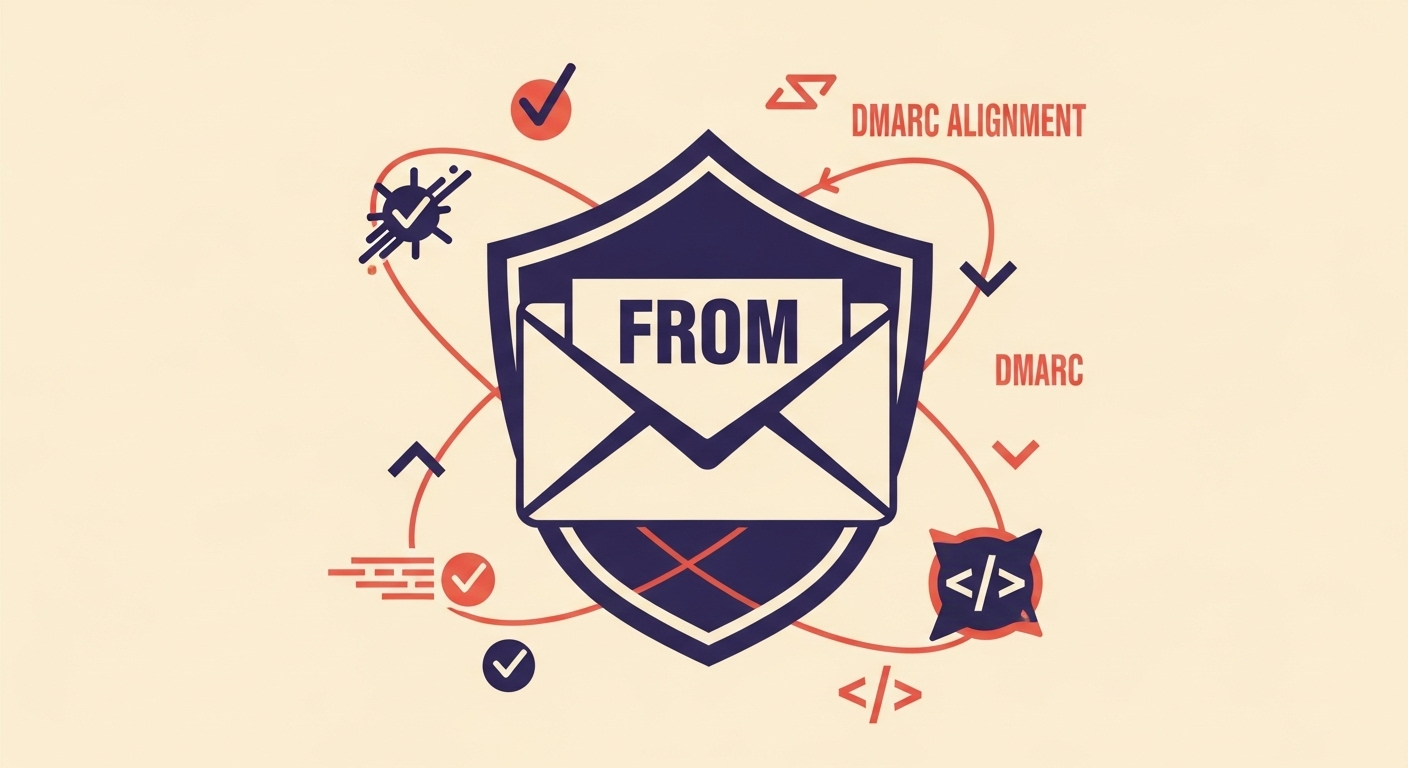 Abstract representation of DMARC email alignment checks on the 'Header From' domain.