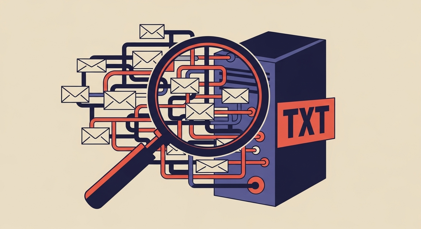 An illustration showing a TXT record for DMARC being examined on a server