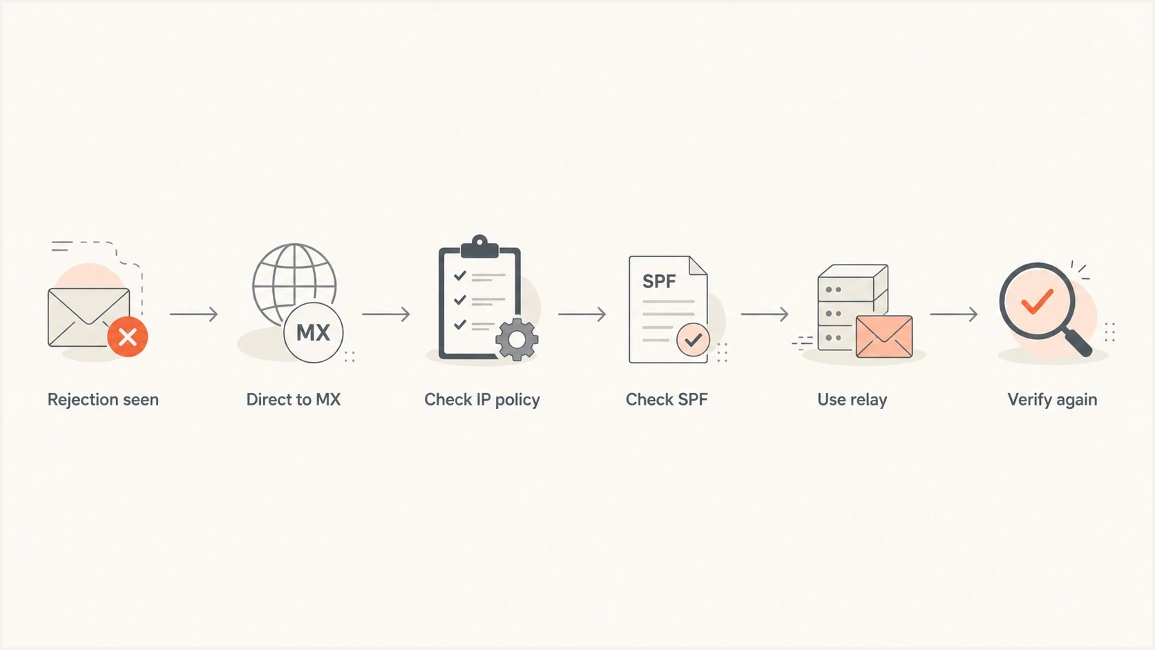 A flowchart showing how to diagnose an unauthorized sending IP rejection.