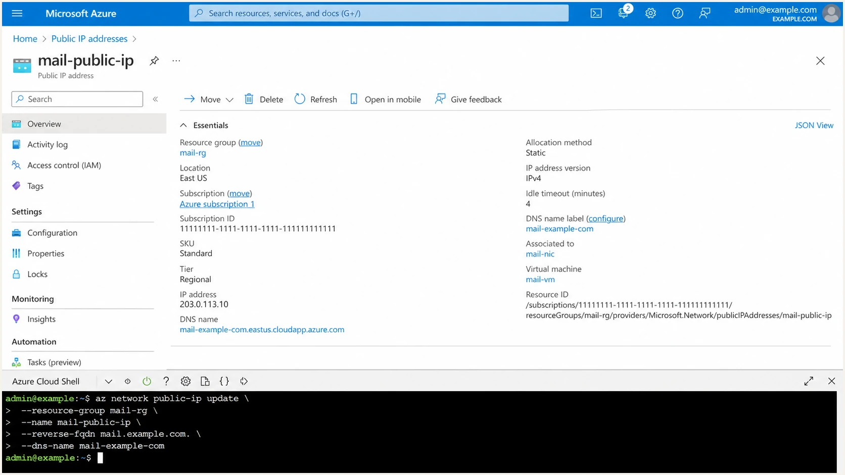 Azure public IP and reverse DNS configuration
