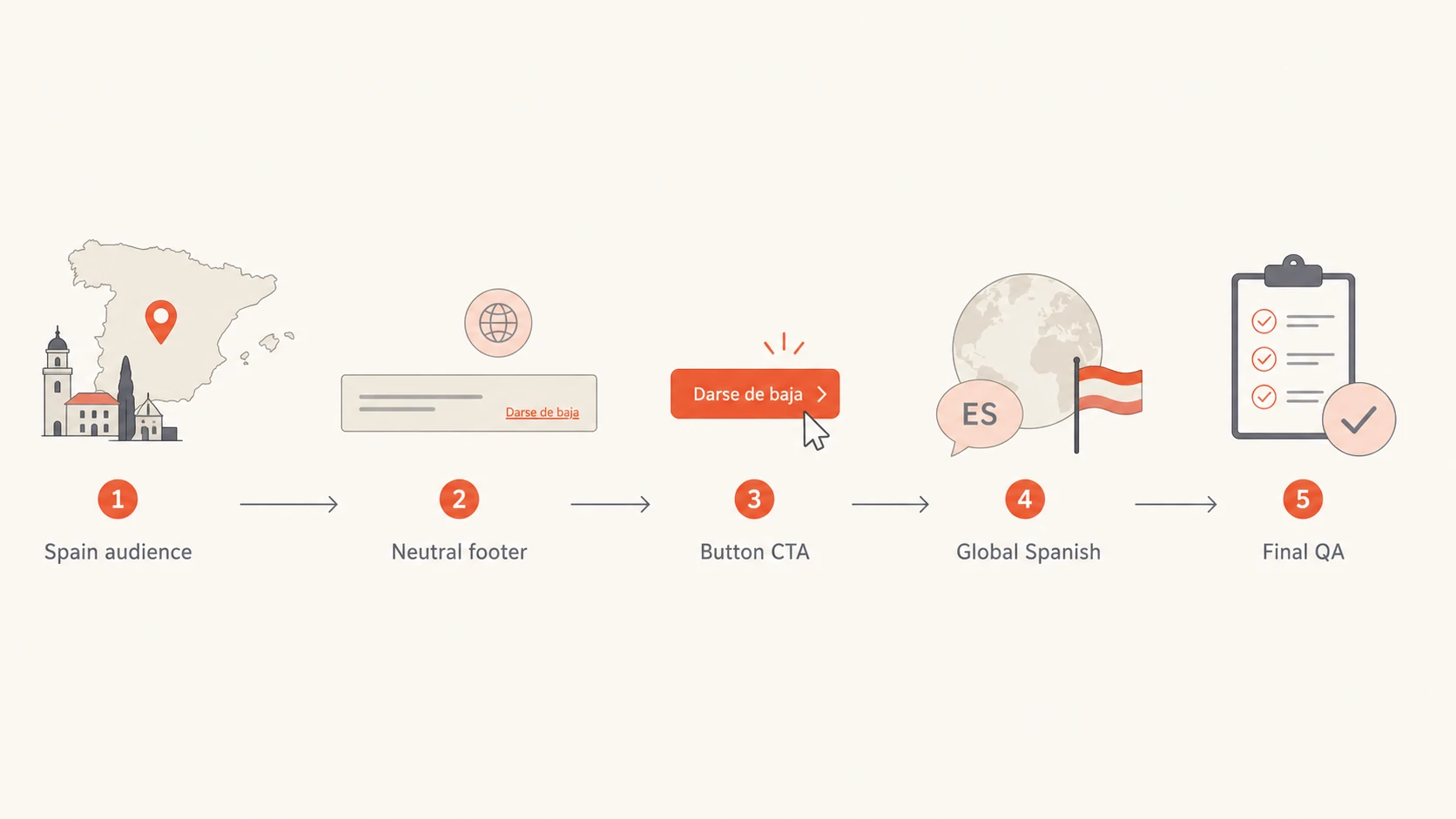 Flowchart for choosing Spanish unsubscribe copy by audience and placement.