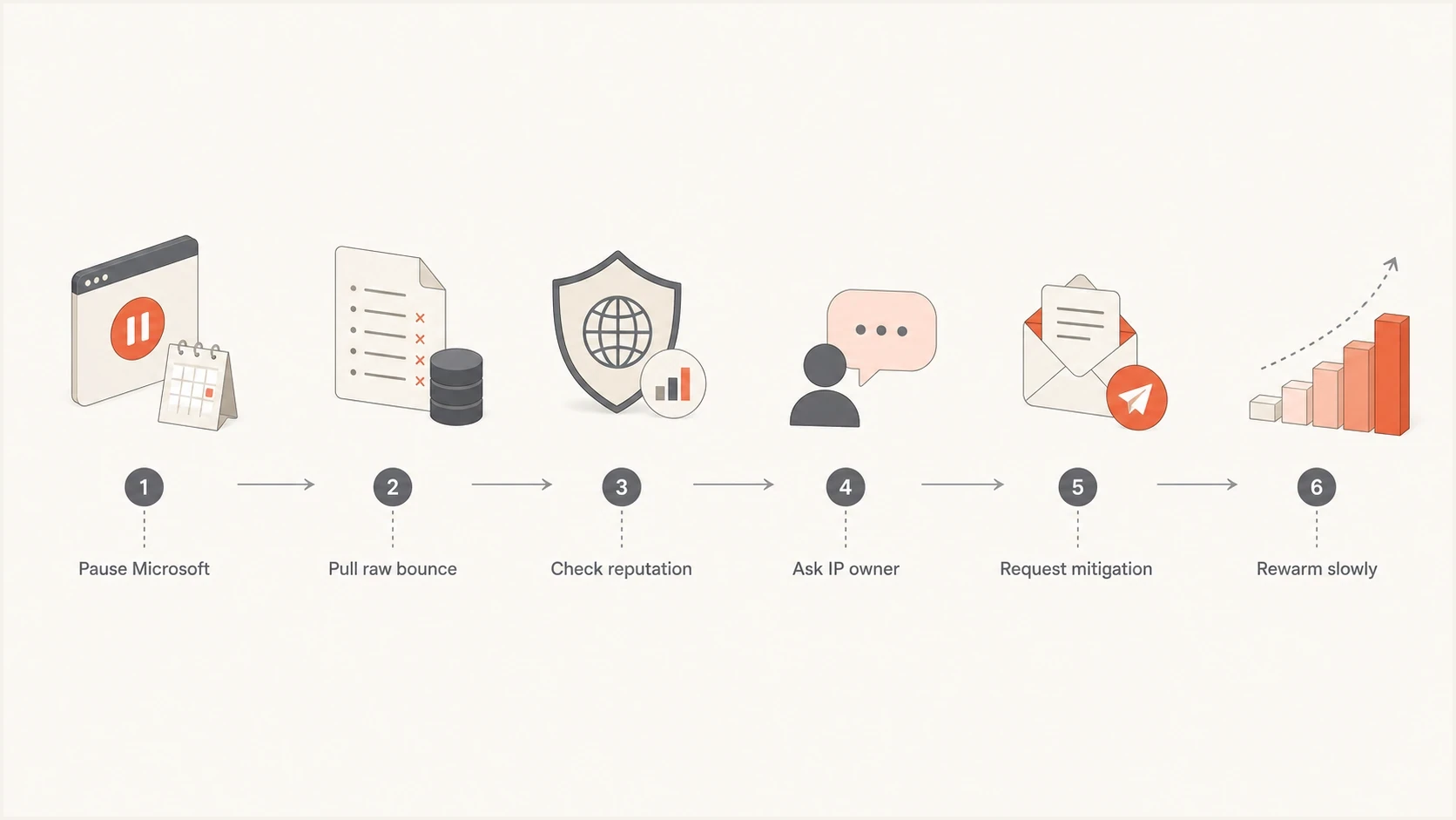 Flowchart showing how to recover from a Microsoft IP warming block.