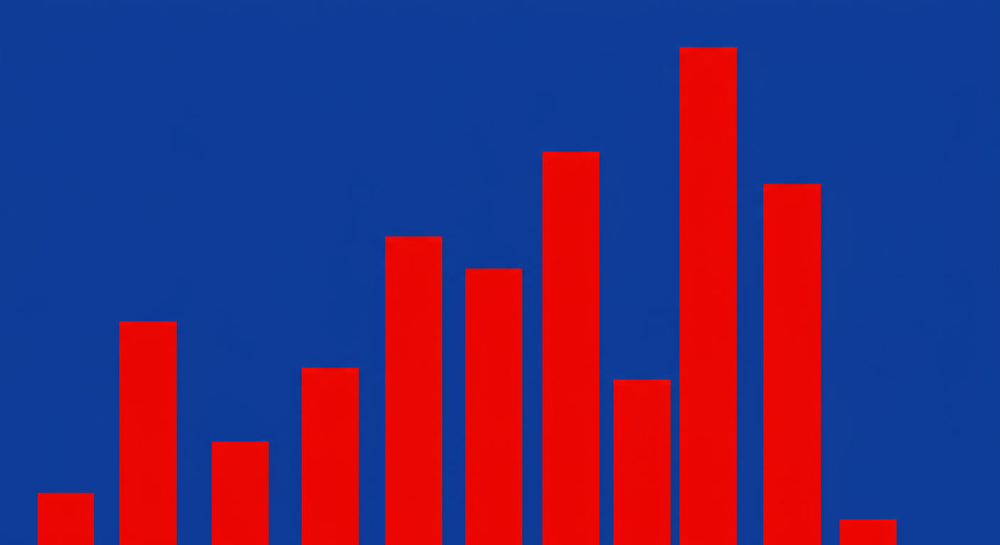 A minimalist illustration showing a poppy red bar chart on a deep royal blue background, representing the data and visibility gained from DMARC reports.