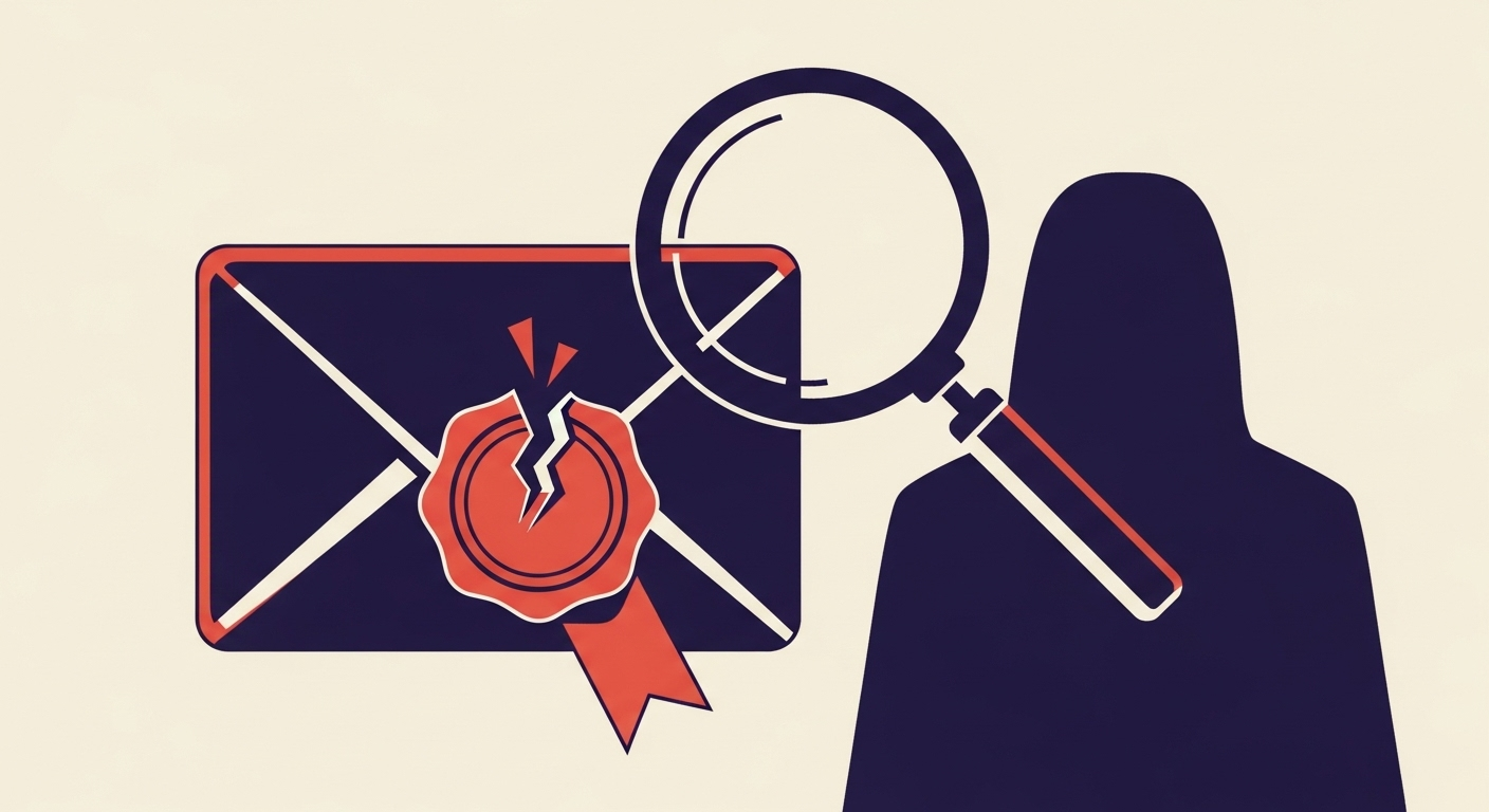 An illustration depicting a broken email seal, symbolizing a DKIM replay attack.