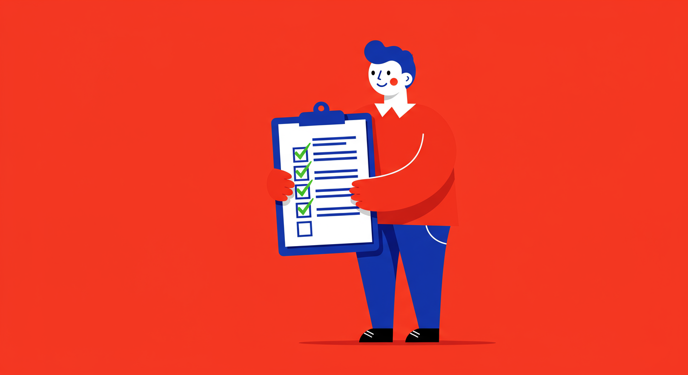 A person looking at a checklist with green checkmarks.