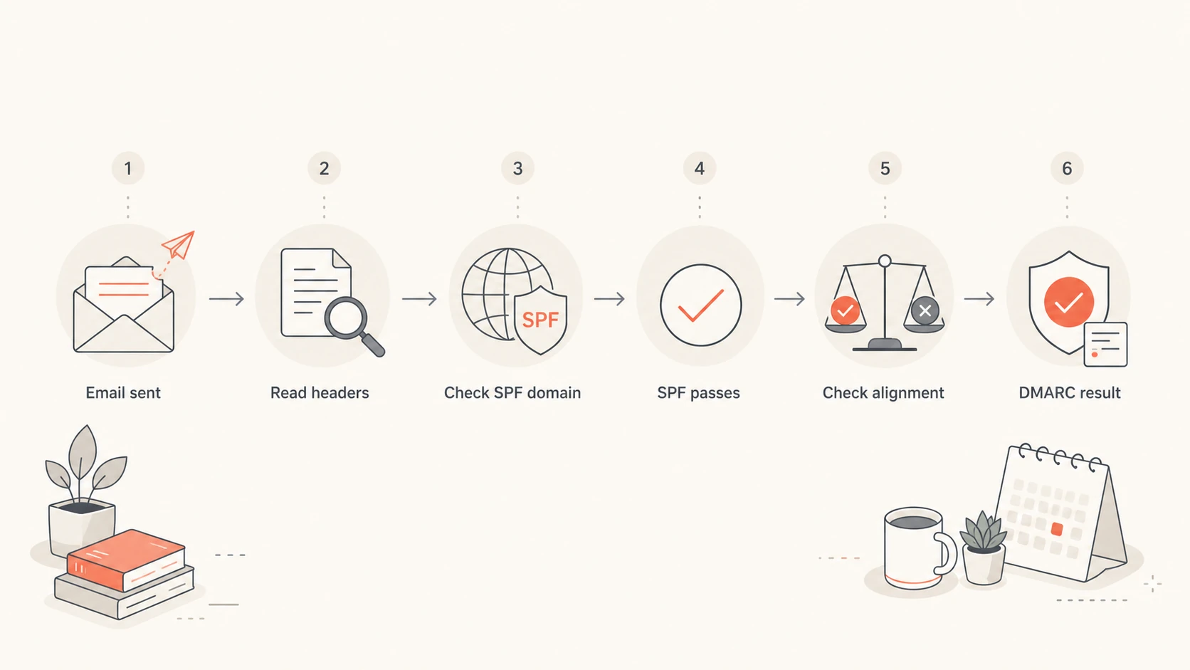 Flowchart showing SPF domain checks and DMARC alignment decisions.