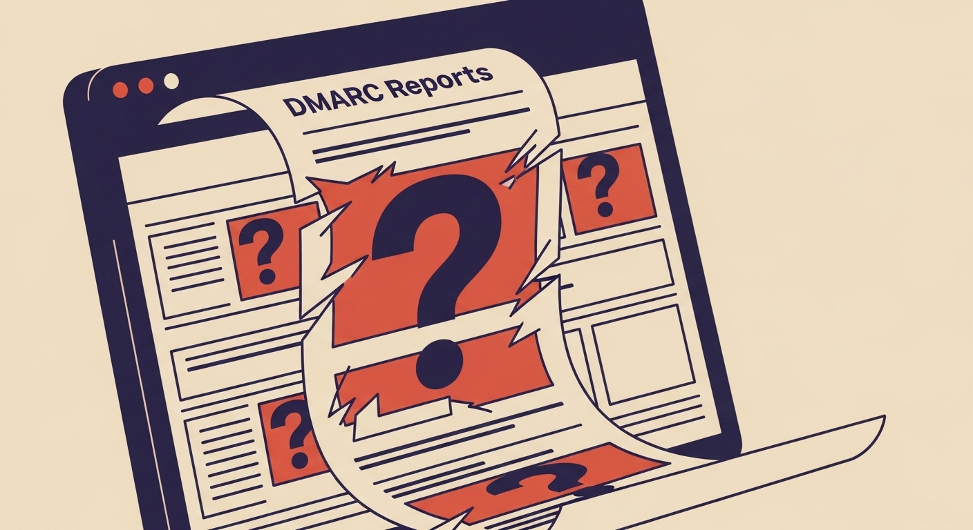 Broken DMARC report indicating missing data due to incorrect 'rua' configuration.