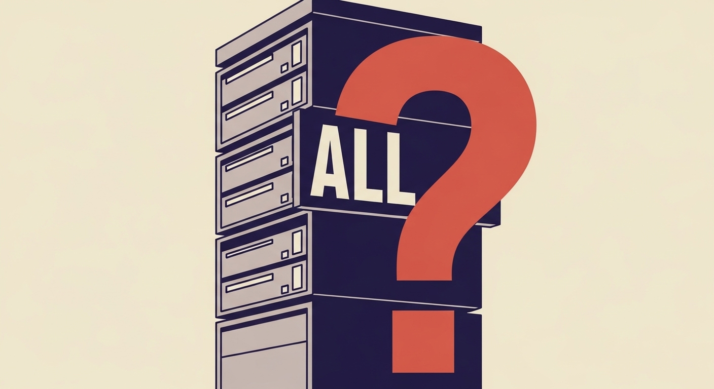 Illustration depicting an email server and the 'all' mechanism in SPF with a question mark over it.