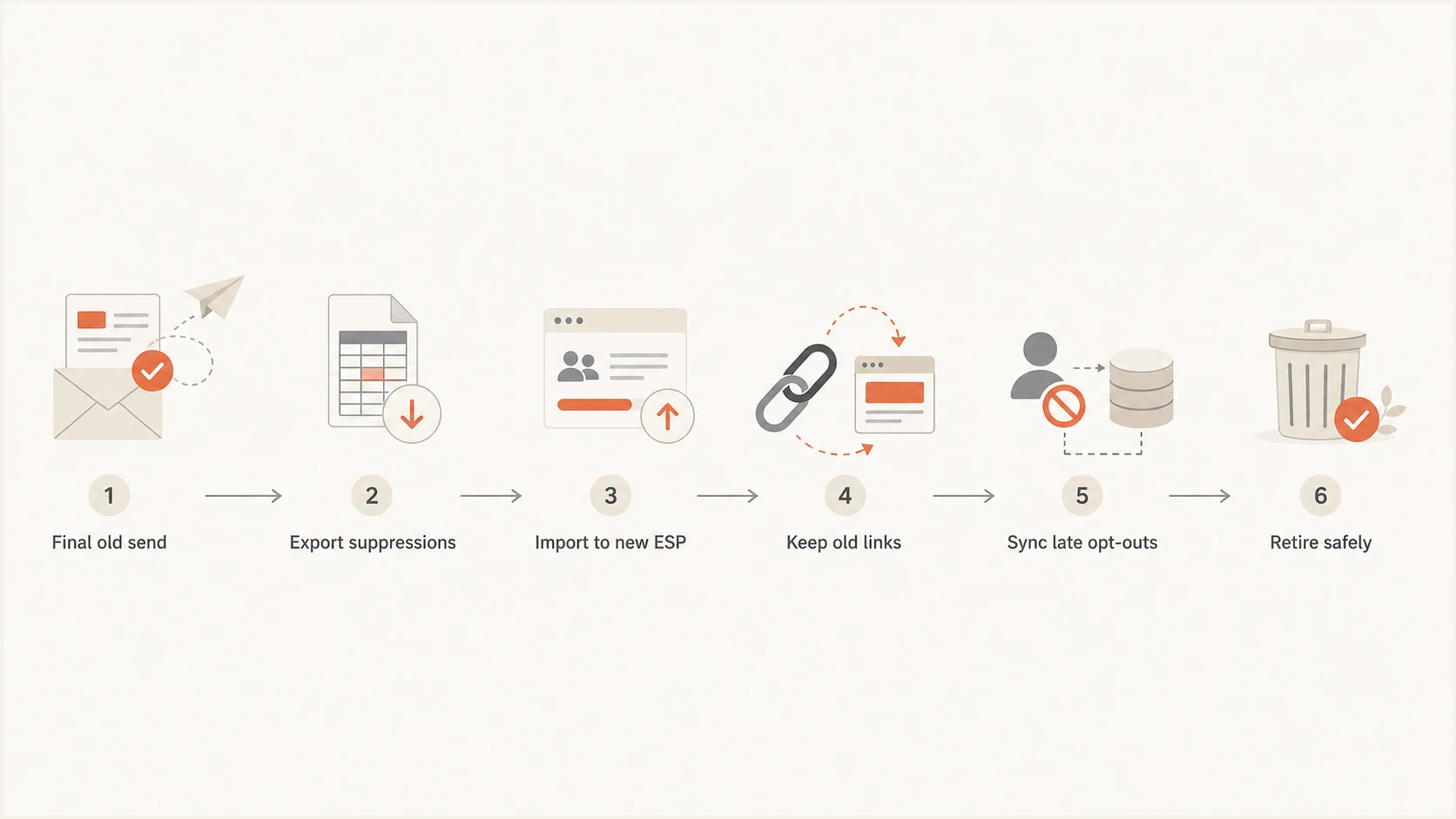 Flowchart showing how opt-outs move from the old ESP into the new ESP.