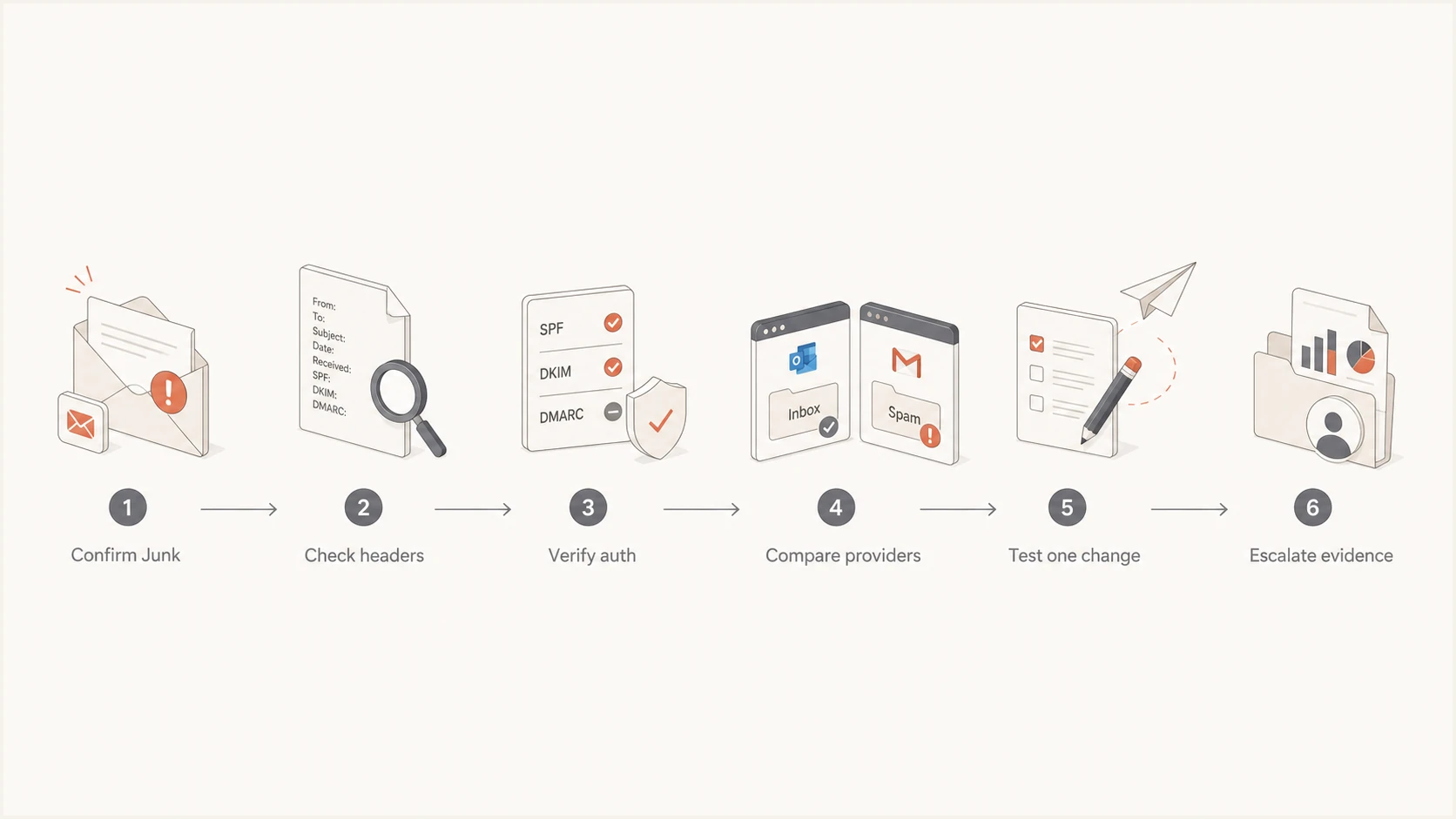 Flowchart for investigating Microsoft spam folder placement