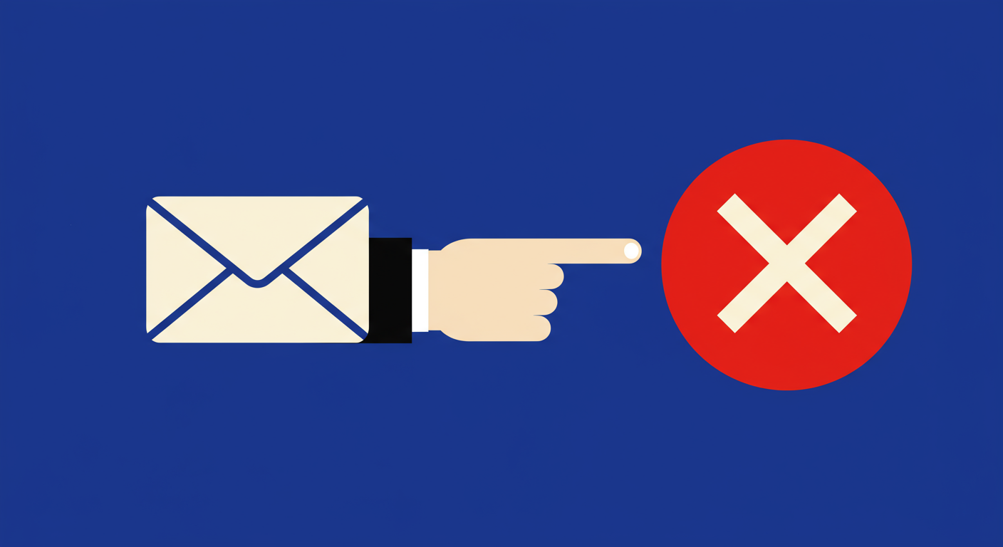 An illustration of a hand being blocked from touching an email icon by a large red X, symbolizing a spam trap.