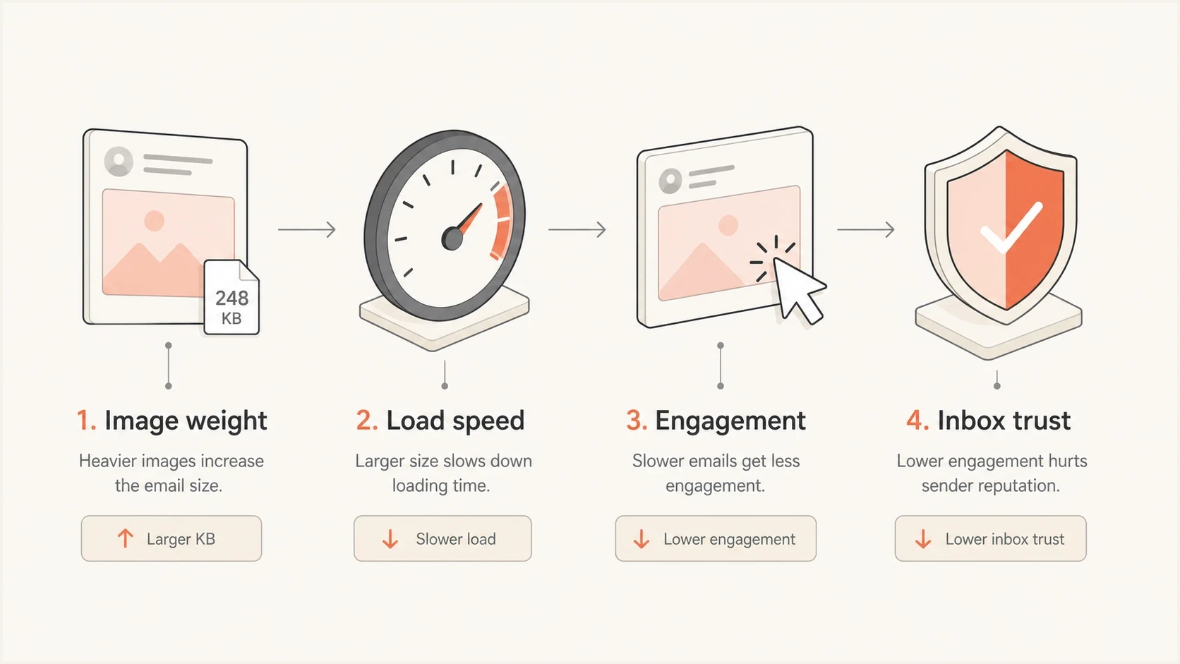 Image weight affects load speed, engagement, and inbox trust indirectly.